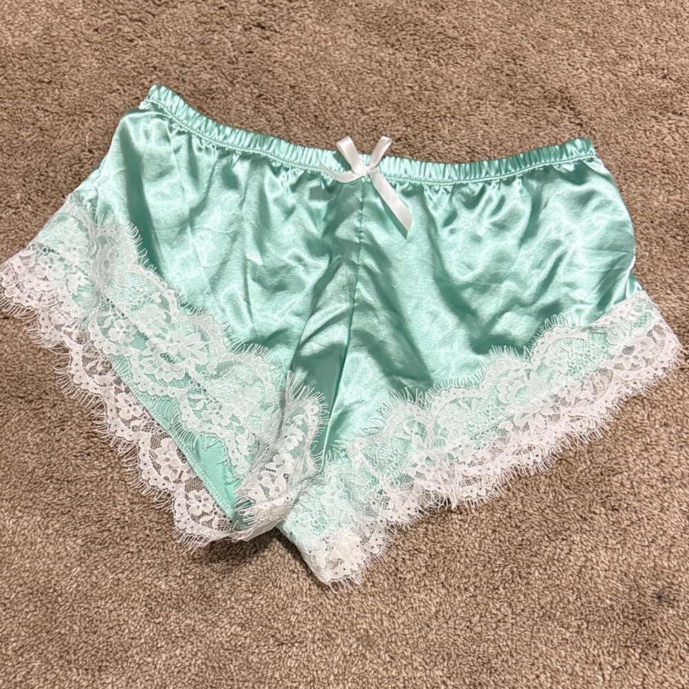 Silk Lace Trim Sleep Shorts - Mint